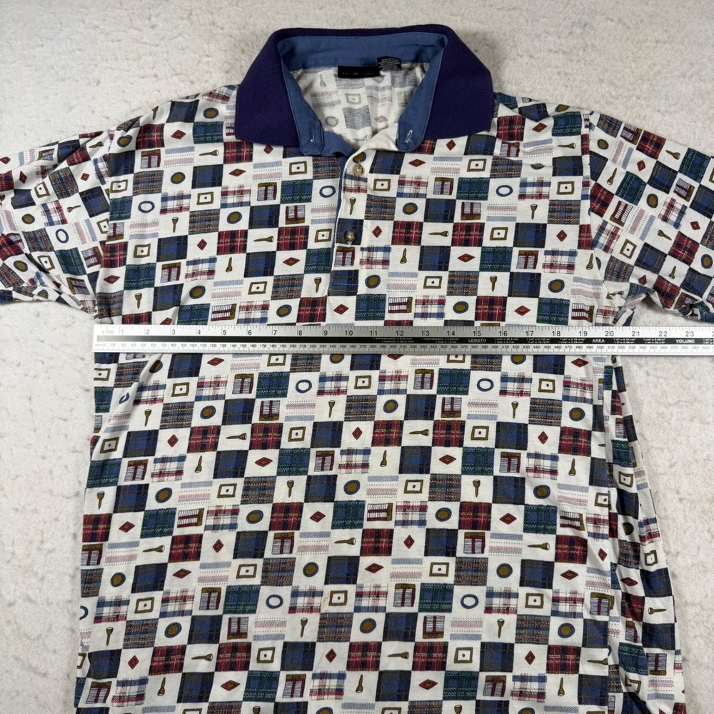 Van Heusen Mens Large Polo Shirt Short Sleeve Golf Geometric Plaid Print Blue L - Picture 3 of 7
